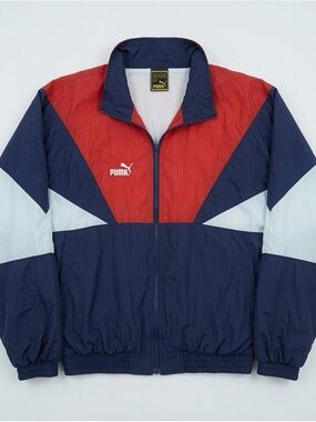 Puma Red, Navy & Light Blue Colorblock Windbreaker Jacket
